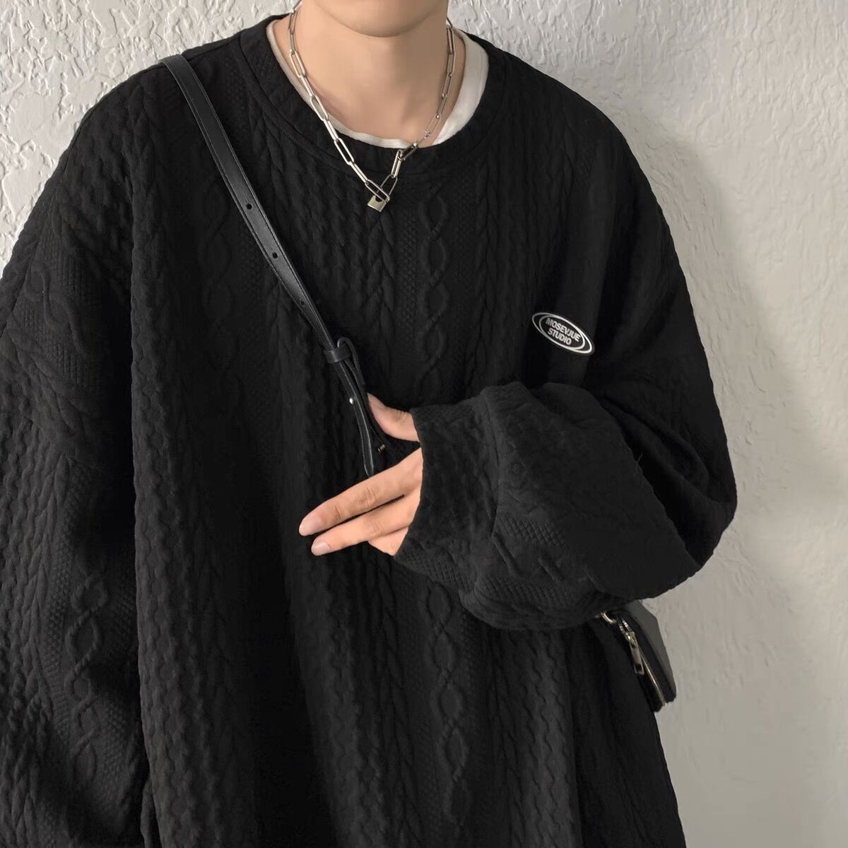wist Texture Sweatshirt Loose Fit Round Neck Top