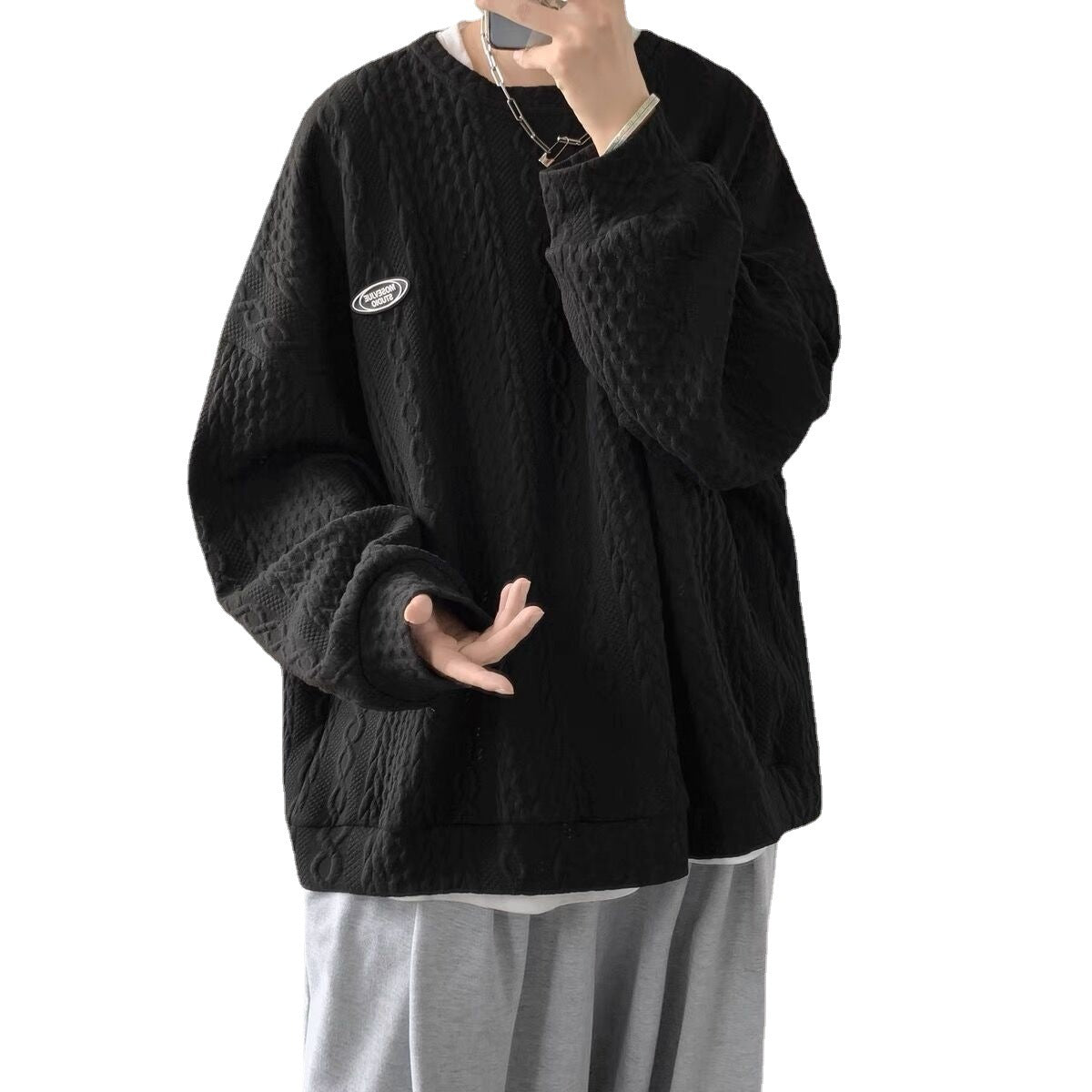 wist Texture Sweatshirt Loose Fit Round Neck Top