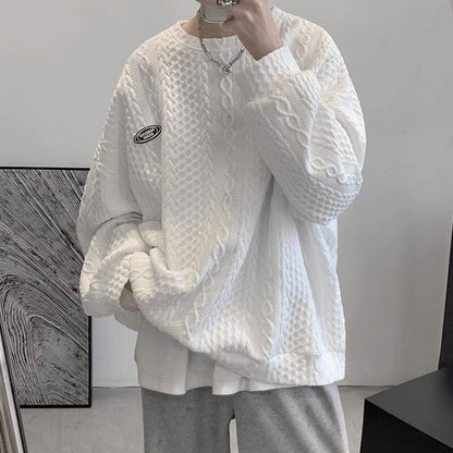 wist Texture Sweatshirt Loose Fit Round Neck Top
