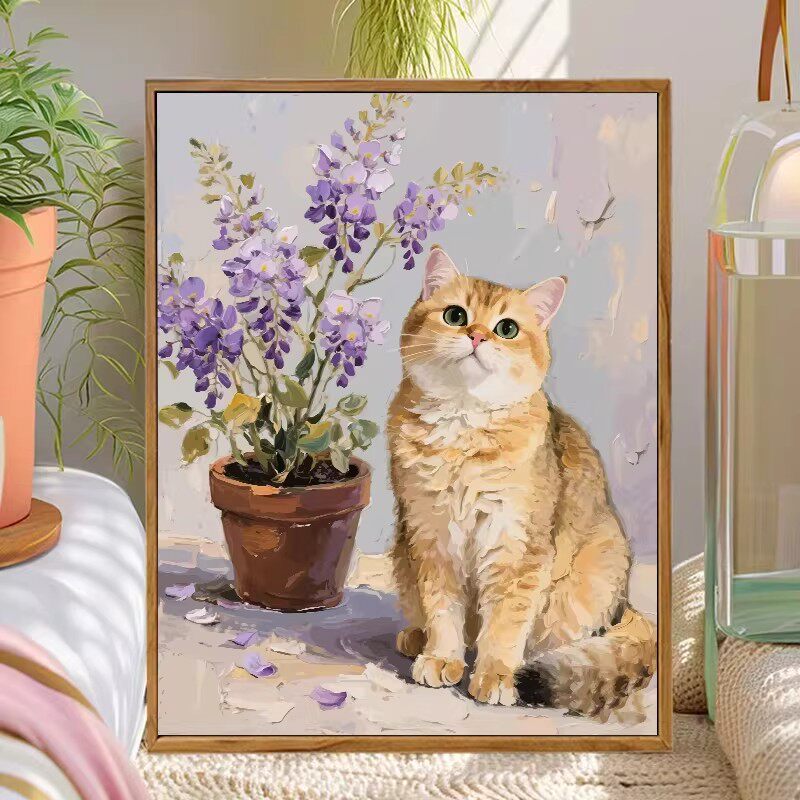 Wisteria Gold Cat Wall Art Painting