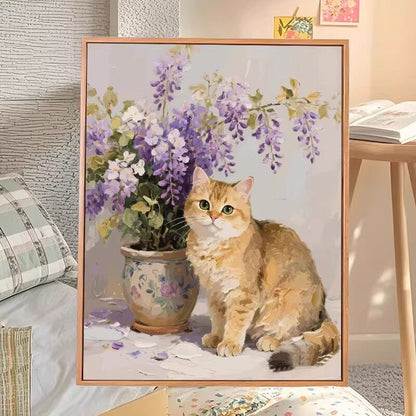 Wisteria Gold Cat Wall Art Painting