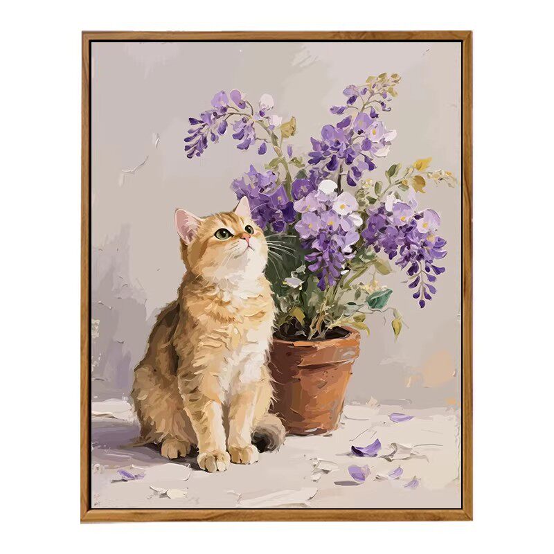 Wisteria Gold Cat Wall Art Painting