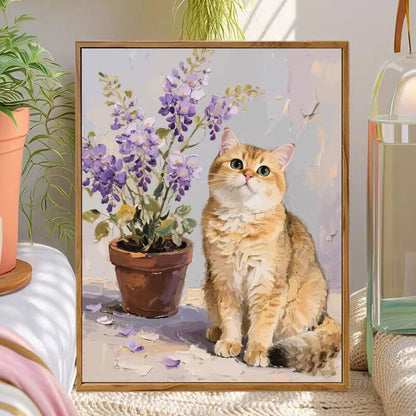 Wisteria Gold Cat Wall Art Painting