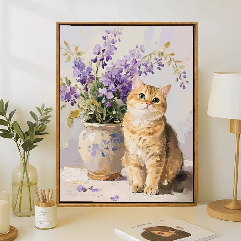 Wisteria Gold Cat Wall Art Painting
