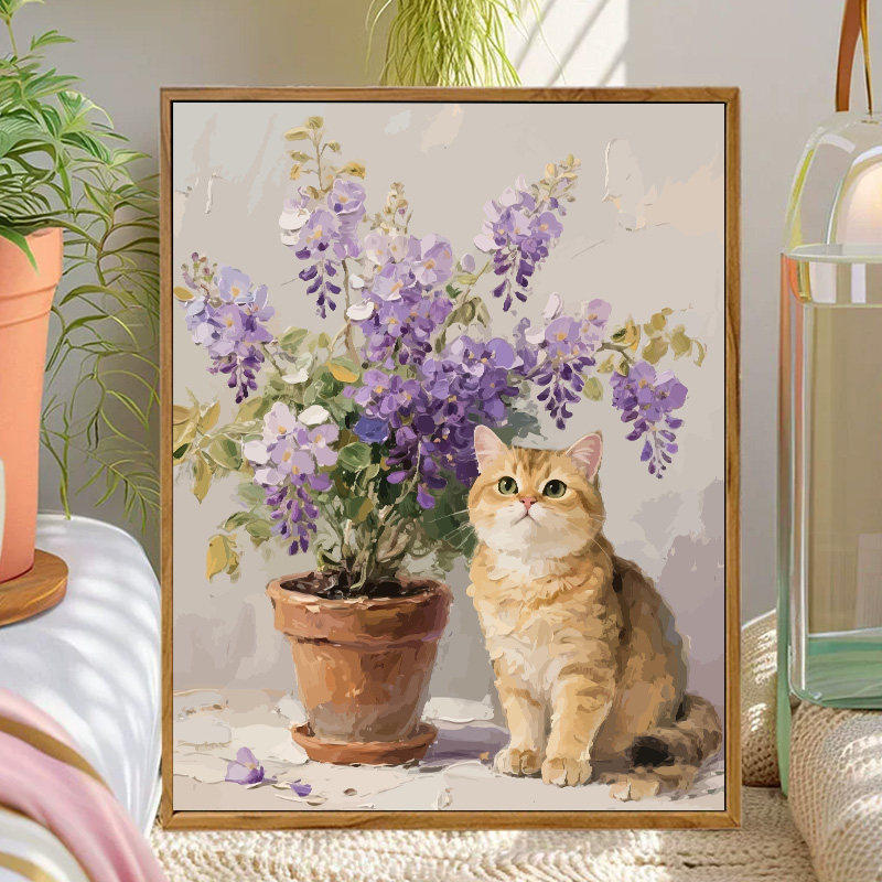 Wisteria Gold Cat Wall Art Painting