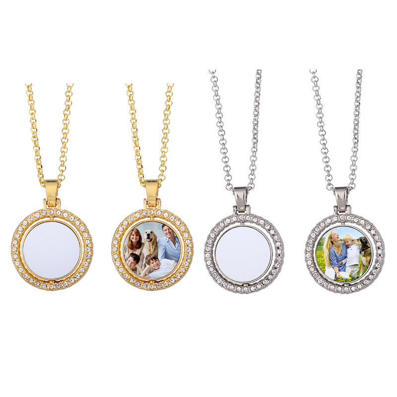 With drill double-sided rotating patch metal jewelry necklace round pendant blank products can be heat transfer spot supply