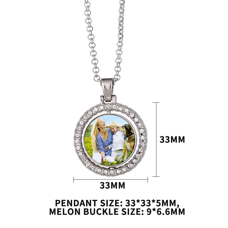 With drill double-sided rotating patch metal jewelry necklace round pendant blank products can be heat transfer spot supply