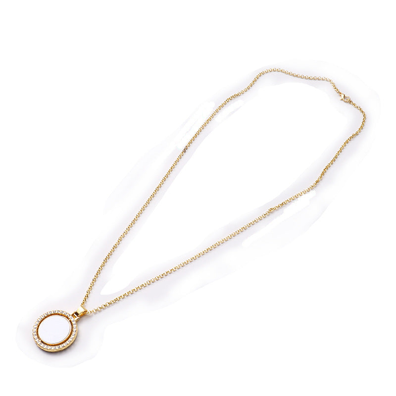 With drill double-sided rotating patch metal jewelry necklace round pendant blank products can be heat transfer spot supply