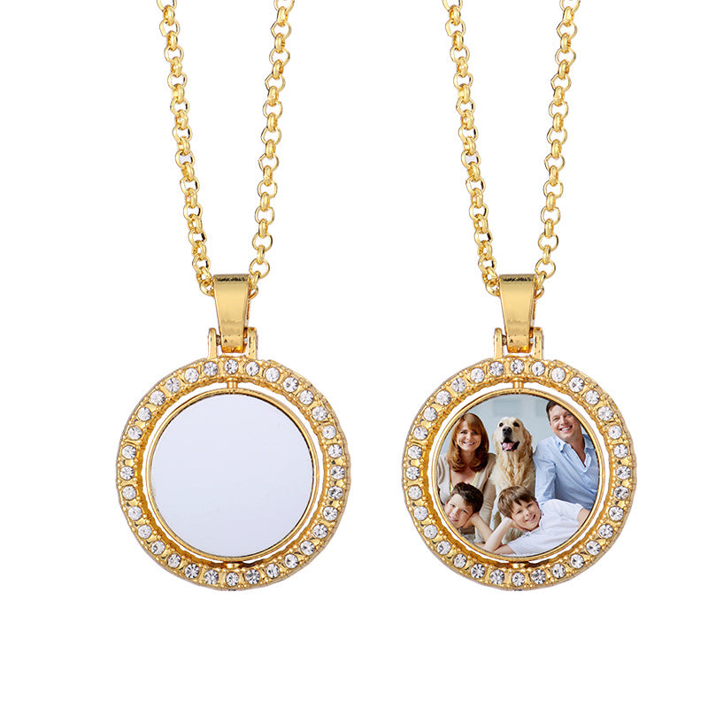With drill double-sided rotating patch metal jewelry necklace round pendant blank products can be heat transfer spot supply