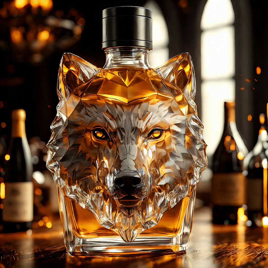 Wolf Head glass bottle