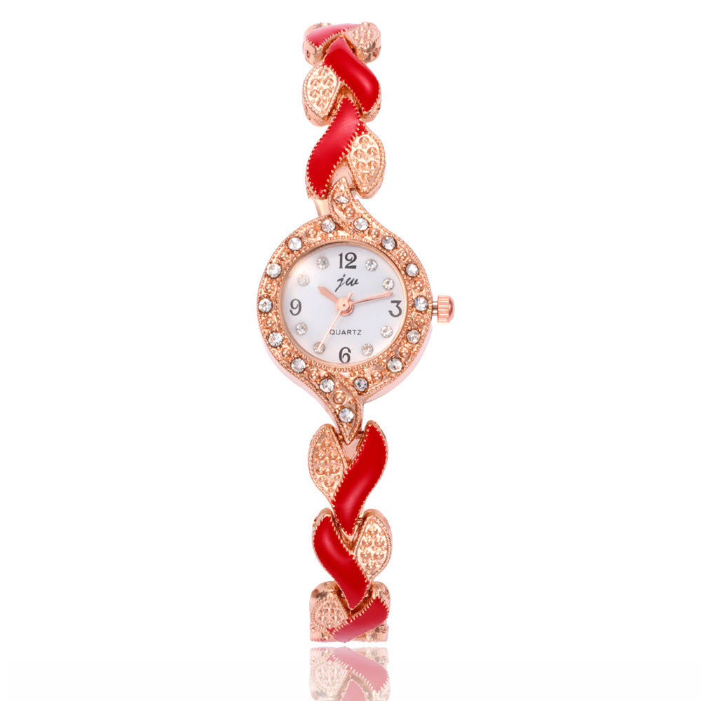 Women Alloy Leaf Bracelet Quartz Watch Set
