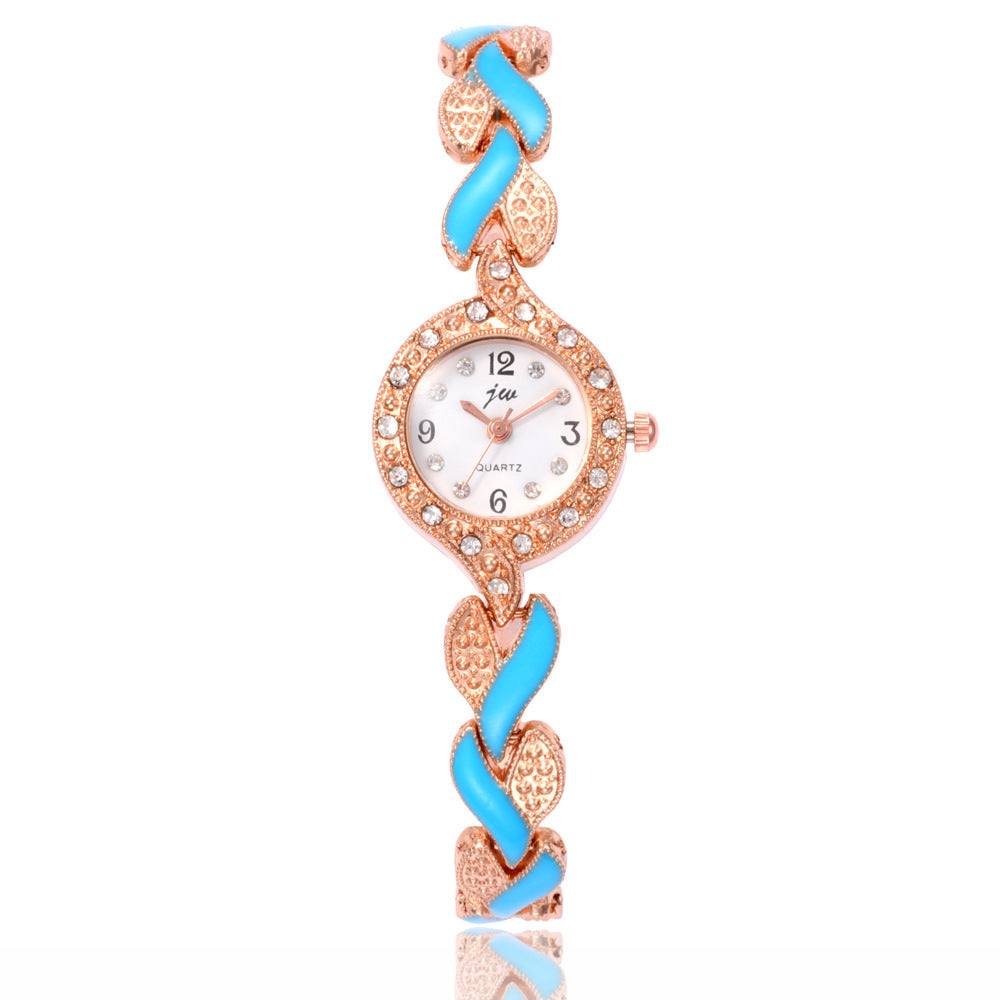 Women Alloy Leaf Bracelet Quartz Watch Set