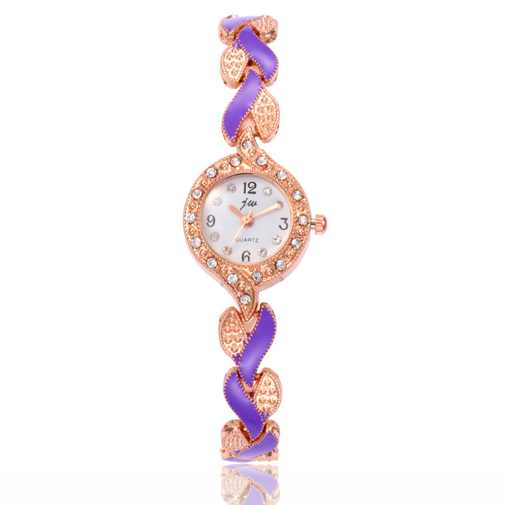 Women Alloy Leaf Bracelet Quartz Watch Set