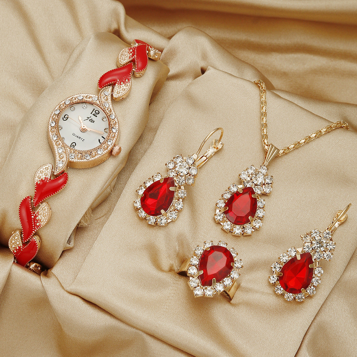 Women Alloy Leaf Bracelet Quartz Watch Set