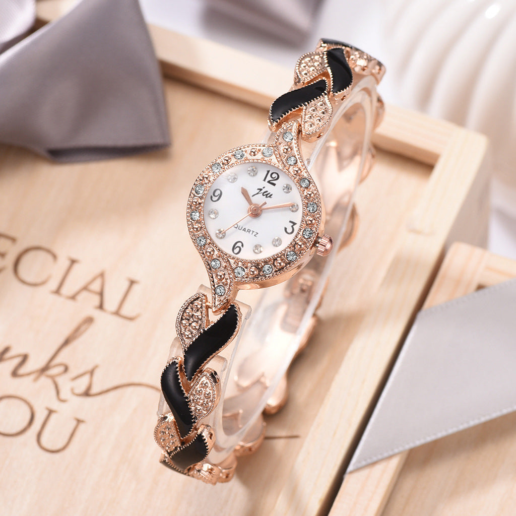 Women Alloy Leaf Bracelet Quartz Watch Set