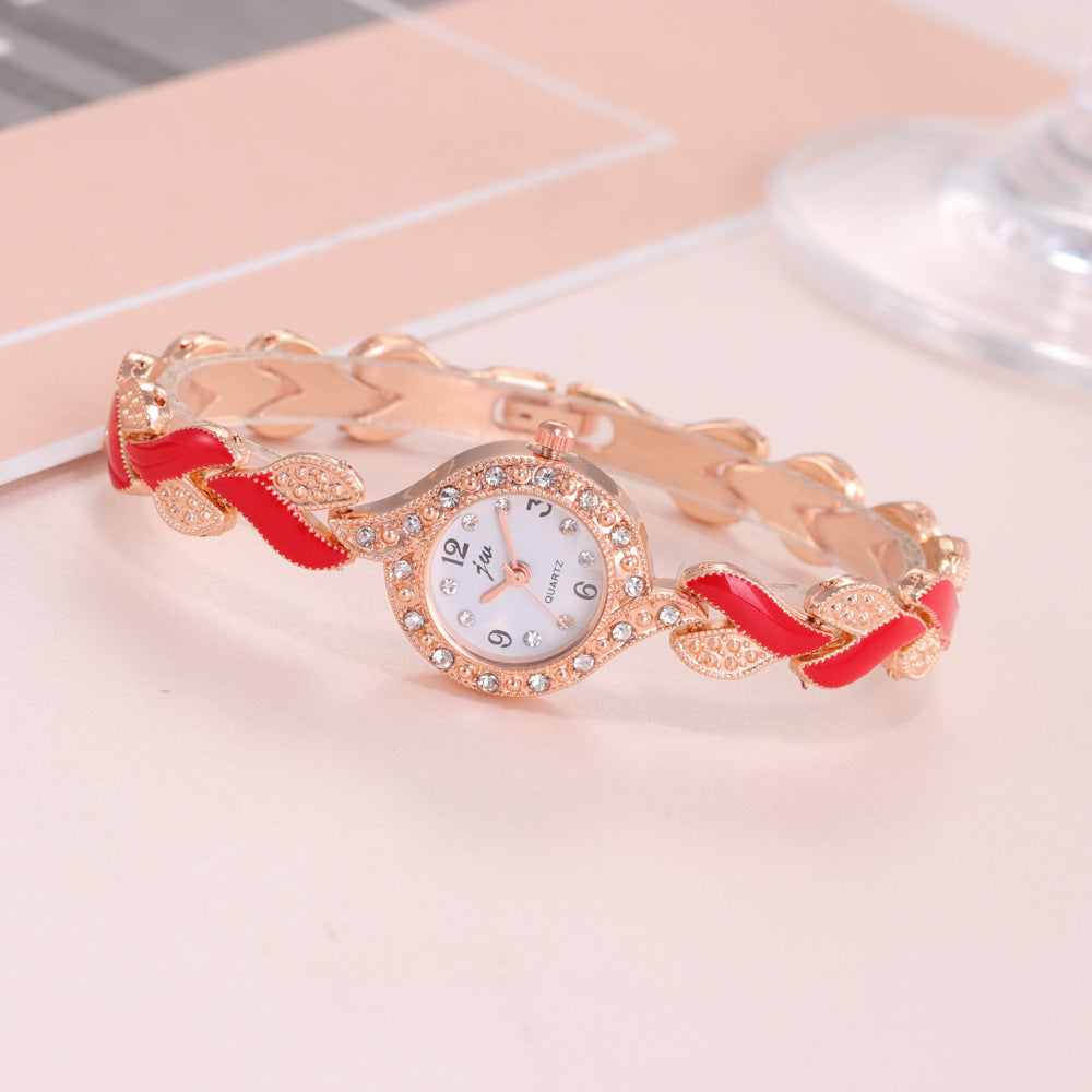 Women Alloy Leaf Bracelet Quartz Watch Set