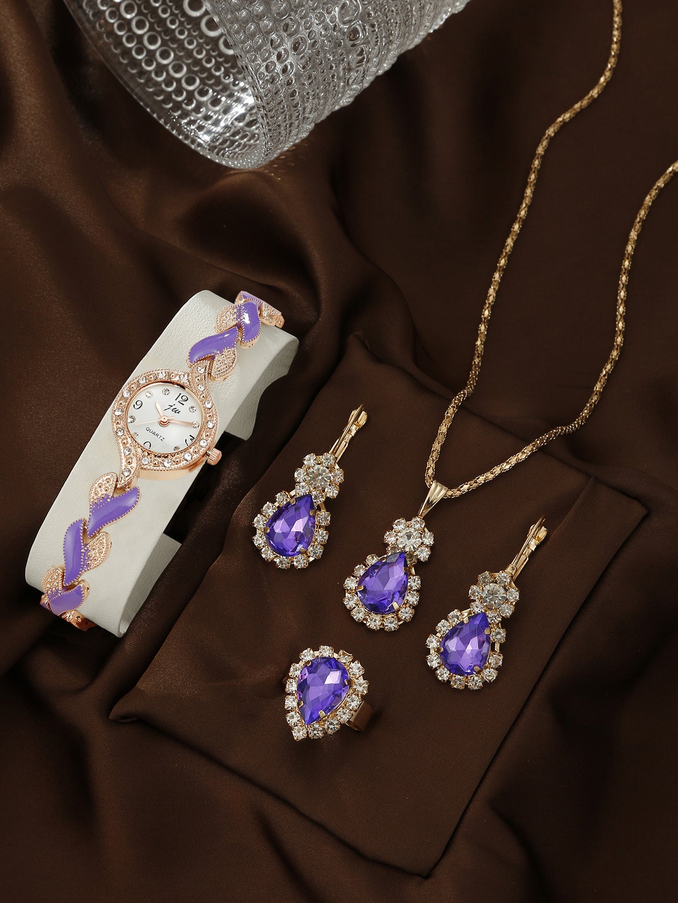 Women Alloy Leaf Bracelet Quartz Watch Set