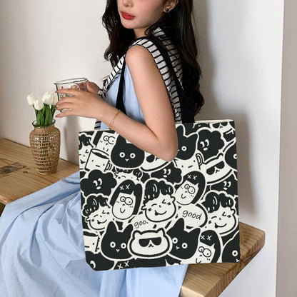 Women Canvas Tote Bag with Cartoon Design