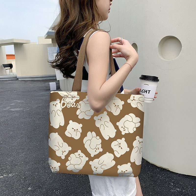 Women Canvas Tote Bag with Cartoon Design