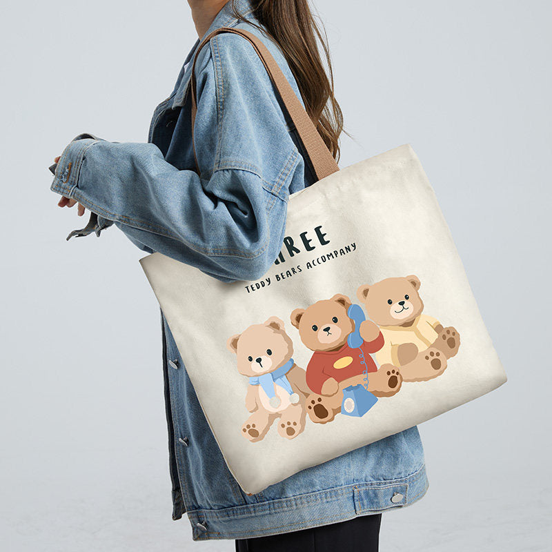 Women Canvas Tote Bag with Cartoon Design