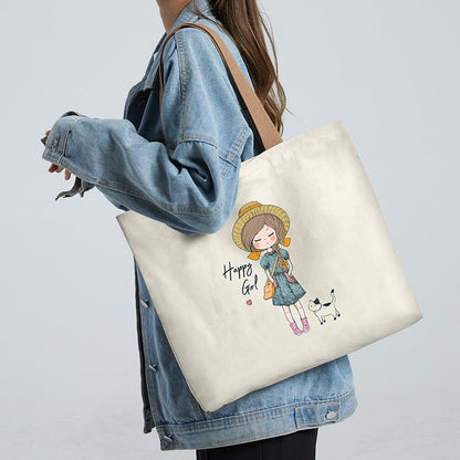 Women Canvas Tote Bag with Cartoon Design