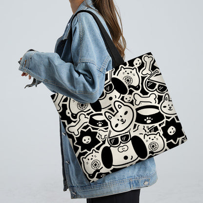 Women Canvas Tote Bag with Cartoon Design
