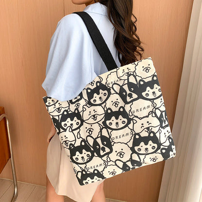 Women Canvas Tote Bag with Cartoon Design