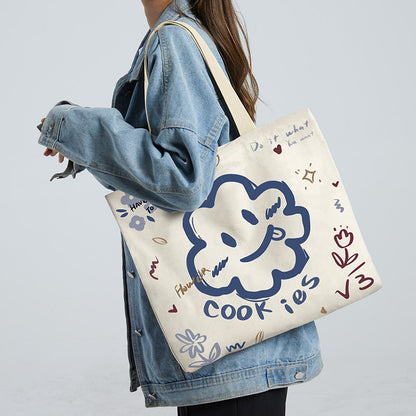 Women Canvas Tote Bag with Cartoon Design