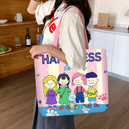 Women Canvas Tote Bag with Cartoon Design