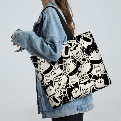 Women Canvas Tote Bag with Cartoon Design