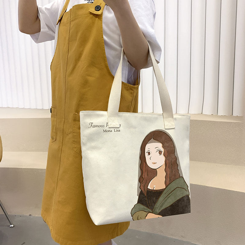 Women Canvas Tote Bag with Cartoon Design