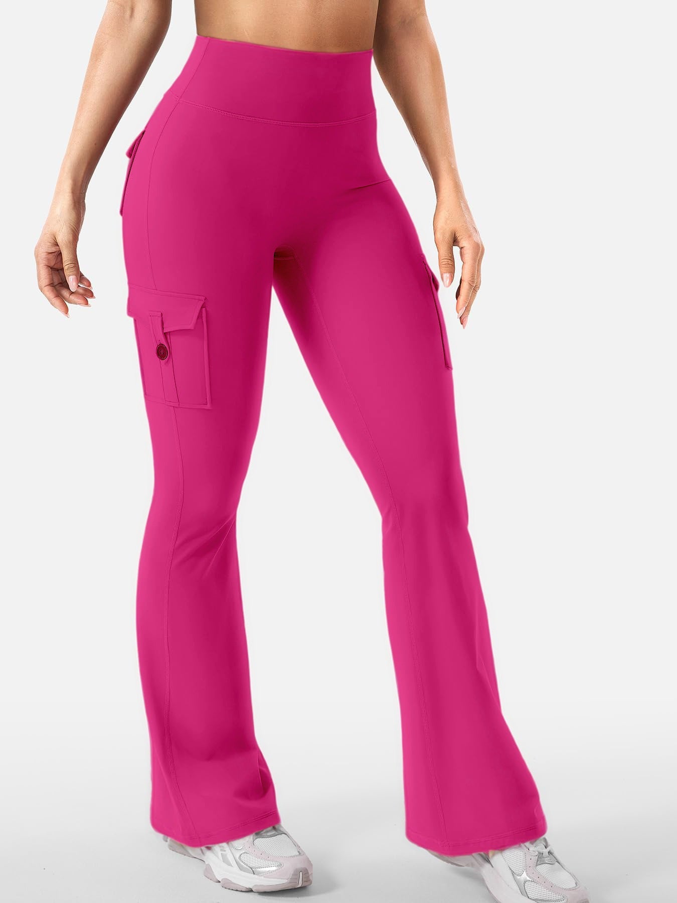 Women Cargo Pocket Flared Yoga Pants Tummy Control Fitness Leggings