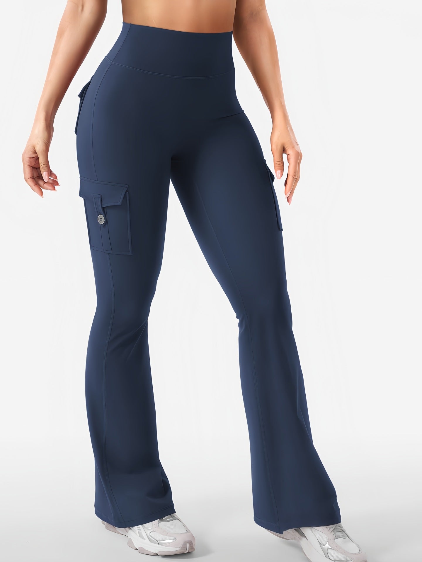 Women Cargo Pocket Flared Yoga Pants Tummy Control Fitness Leggings