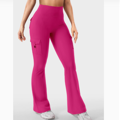 Women Cargo Pocket Flared Yoga Pants Tummy Control Fitness Leggings