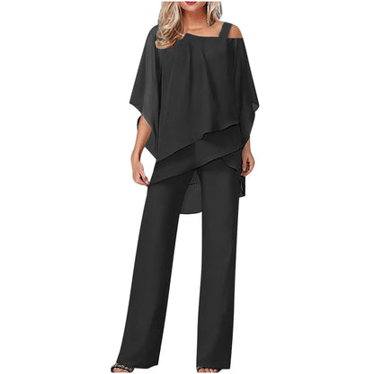 Women Casual Bat Sleeve Chiffon Suit