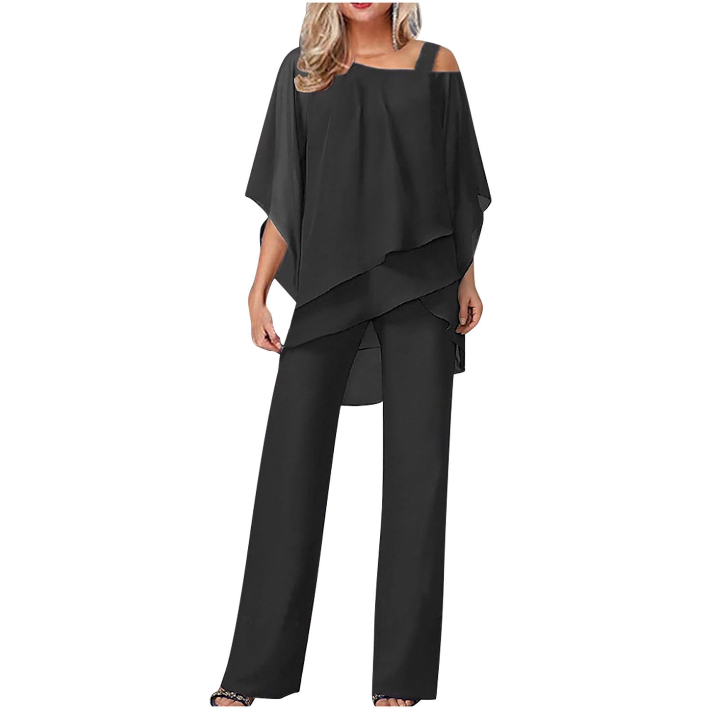 Women Casual Bat Sleeve Chiffon Suit