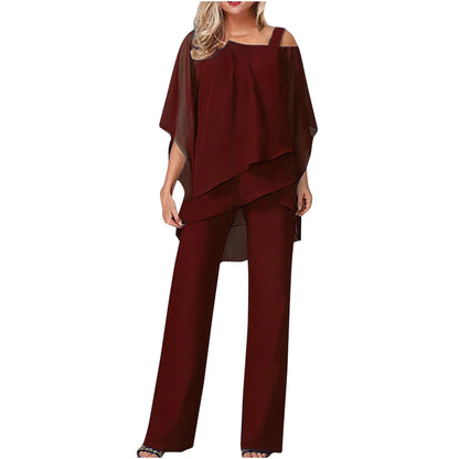 Women Casual Bat Sleeve Chiffon Suit