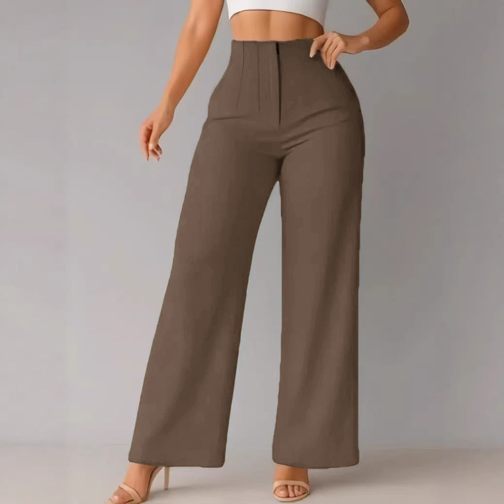 Women Casual Drapey Solid Color Wide Leg Pants