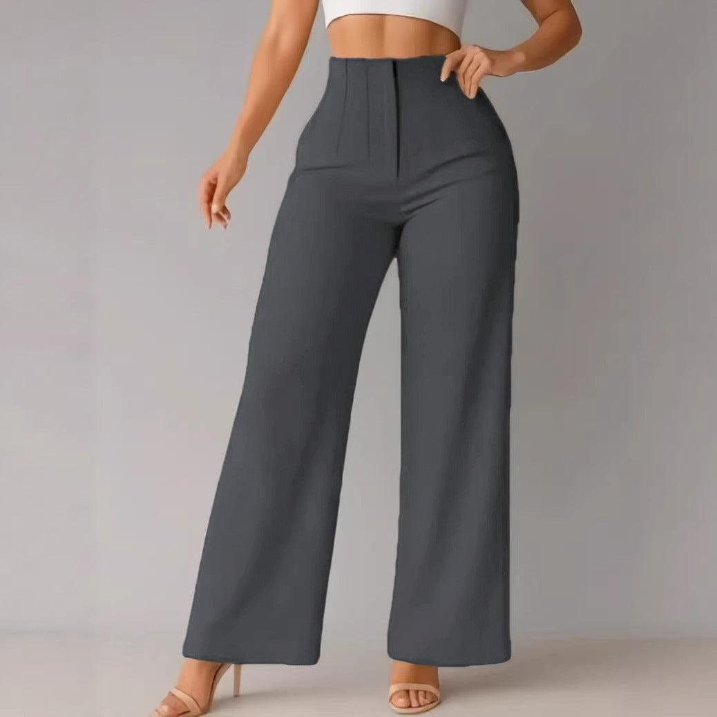 Women Casual Drapey Solid Color Wide Leg Pants