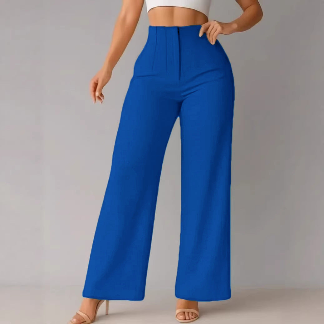 Women Casual Drapey Solid Color Wide Leg Pants