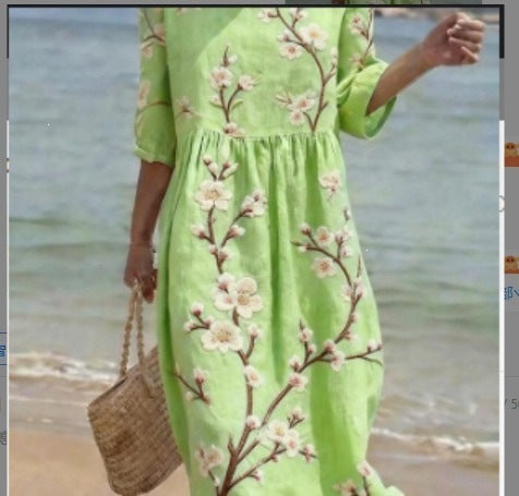 Women Casual Long Sleeve Round Neck Side Pocket Midi Dress