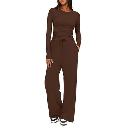 Women Casual Long Sleeve Solid Color Suit