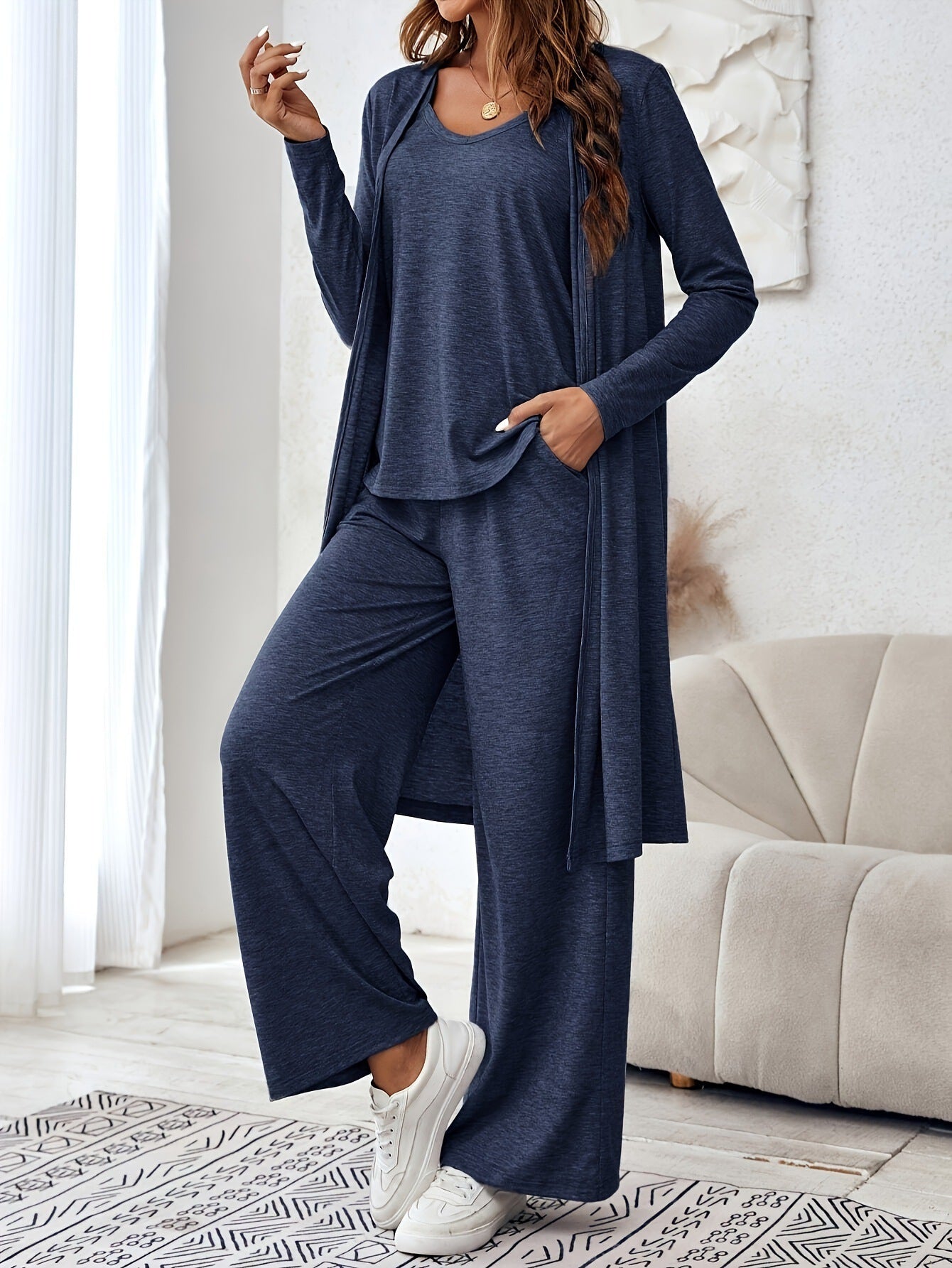Women Casual Three-Piece Suit with Cardigan and Trousers