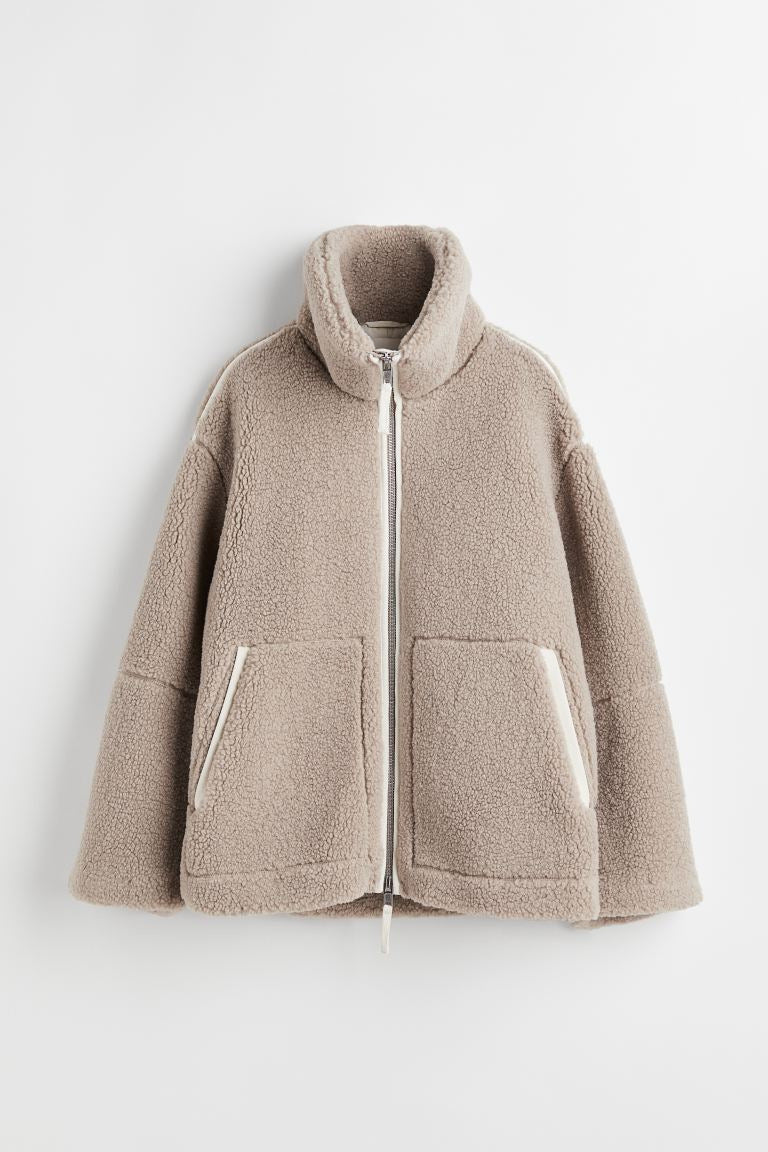Women Casual Women's Loose Alpaca Wool Zipper Jacket