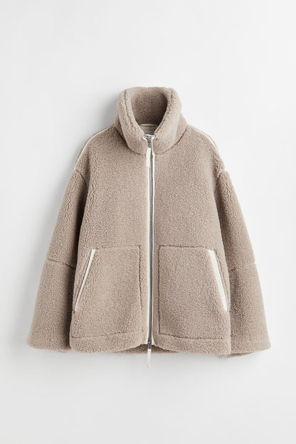 Women Casual Women's Loose Alpaca Wool Zipper Jacket