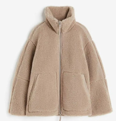 Women Casual Women's Loose Alpaca Wool Zipper Jacket