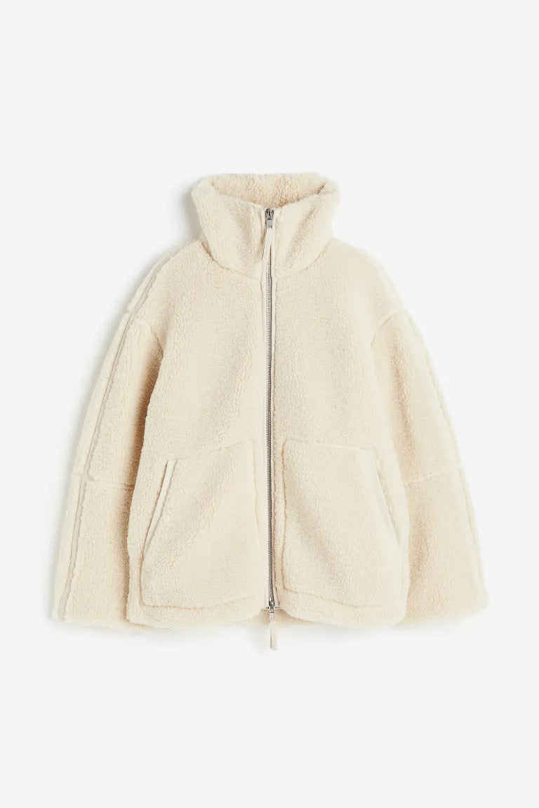 Women Casual Women's Loose Alpaca Wool Zipper Jacket