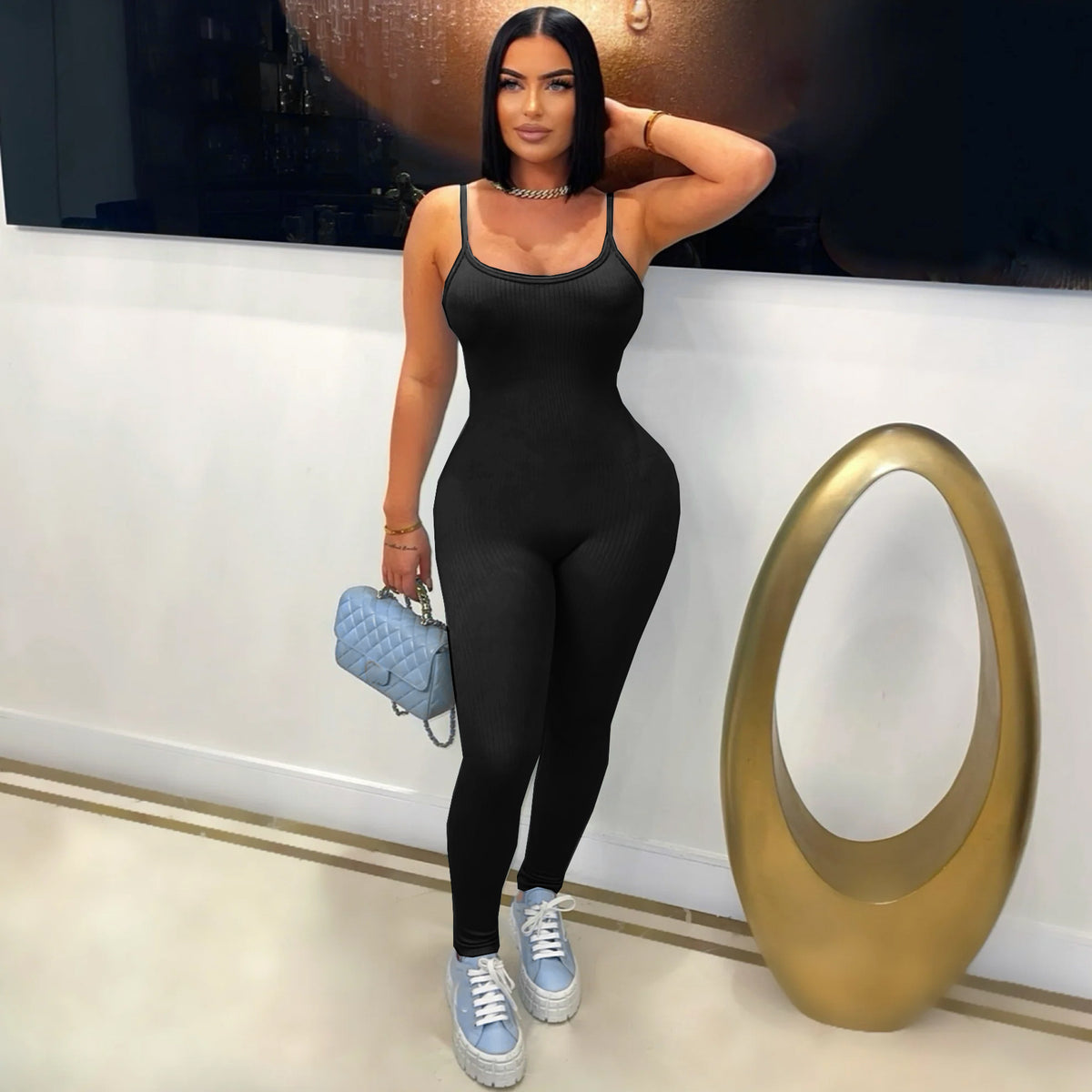 Women Comfortable Ribbed Strapless Backless Body Shaping Jumpsuit