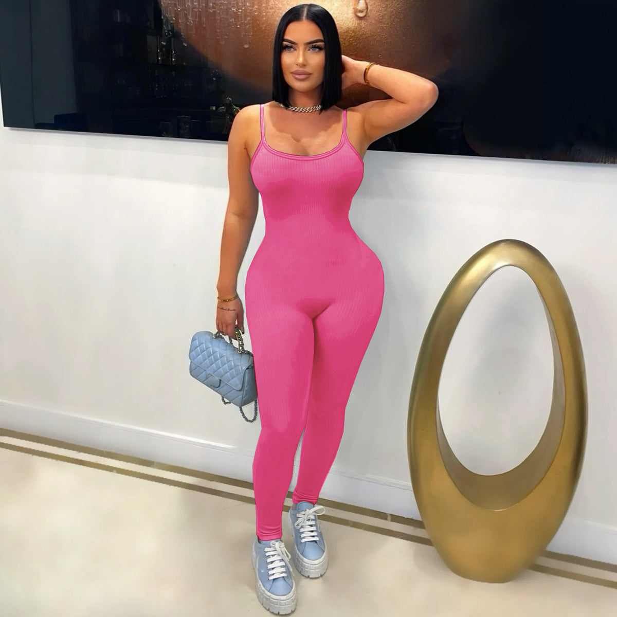 Women Comfortable Ribbed Strapless Backless Body Shaping Jumpsuit