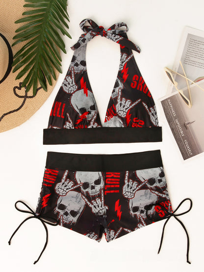 Women Conservative Bikini Swimsuit Skull Print